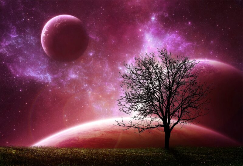Silhouette Tree on Alien Planet — Purple
