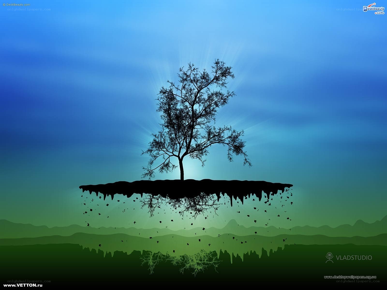 Silhouette tree on floating island