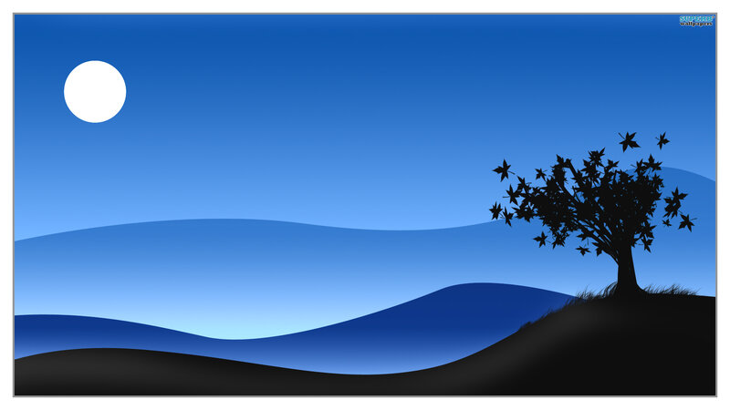 Silhouette Tree on Hill — Blue
