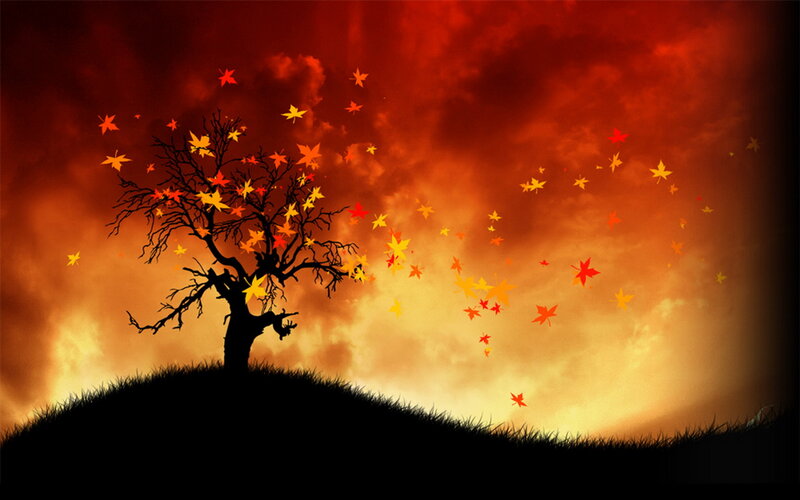 Silhouette Tree on Hill — Red, Dramatic