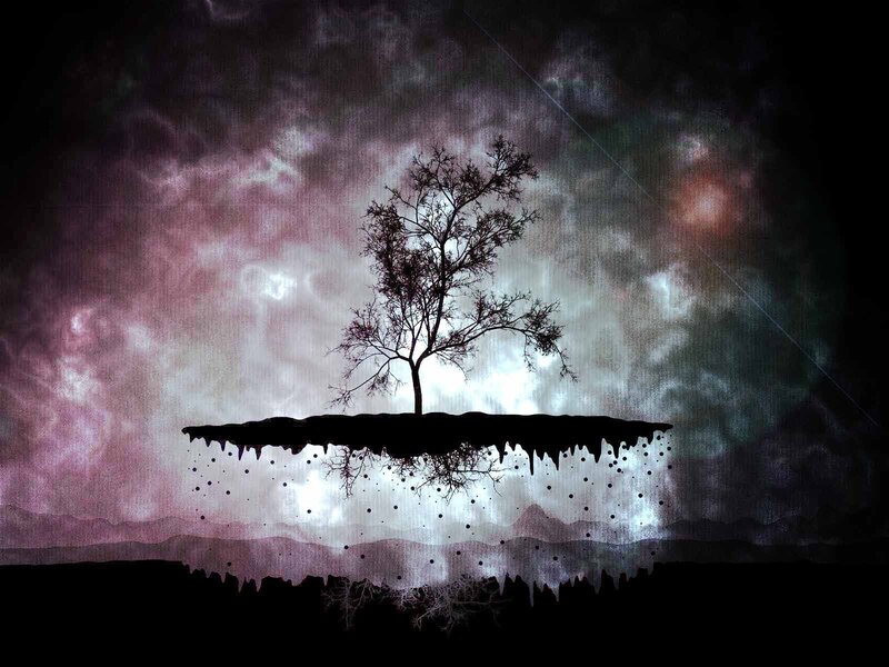 Silhouette Tree on Island — Black, Dramatic