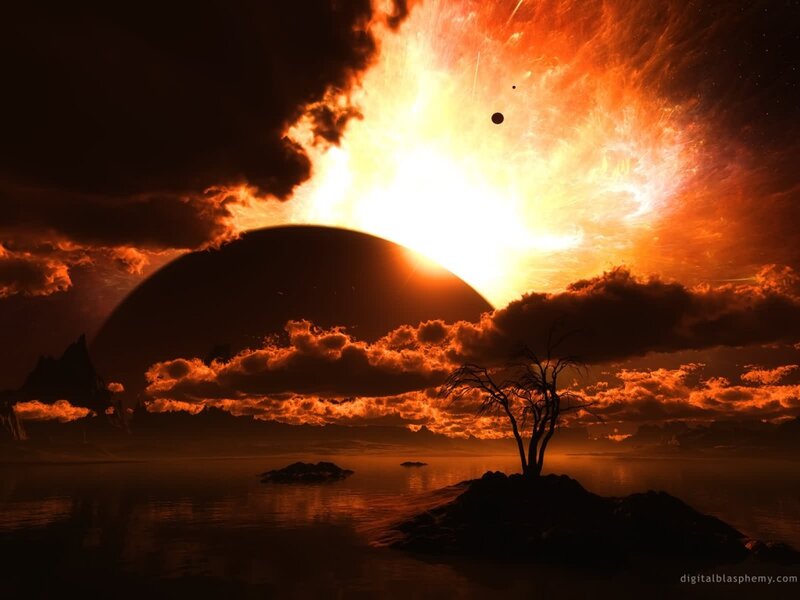 Silhouette Tree on Island — Orange, Dramatic, Sunset