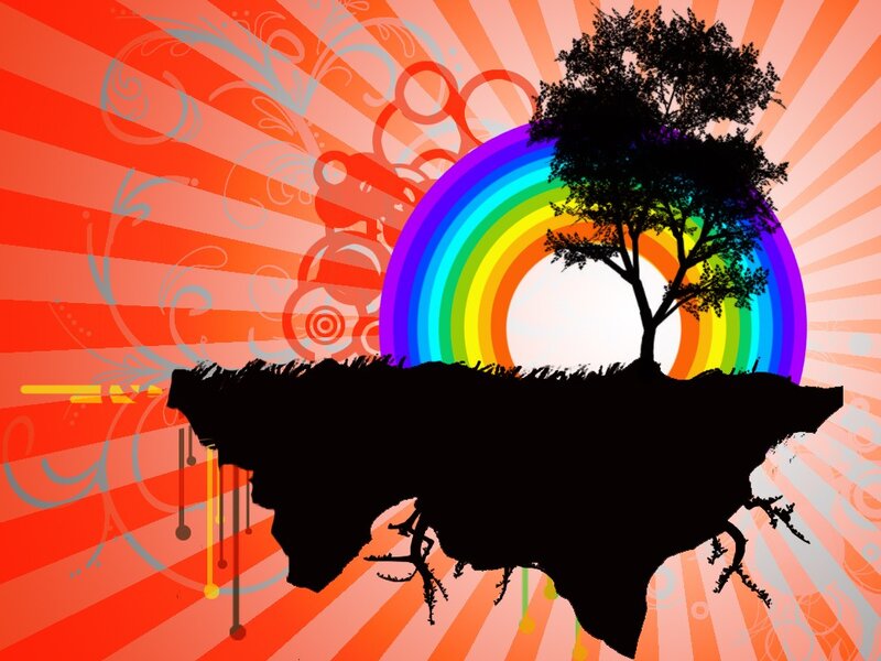 Silhouette Tree on Island — Red