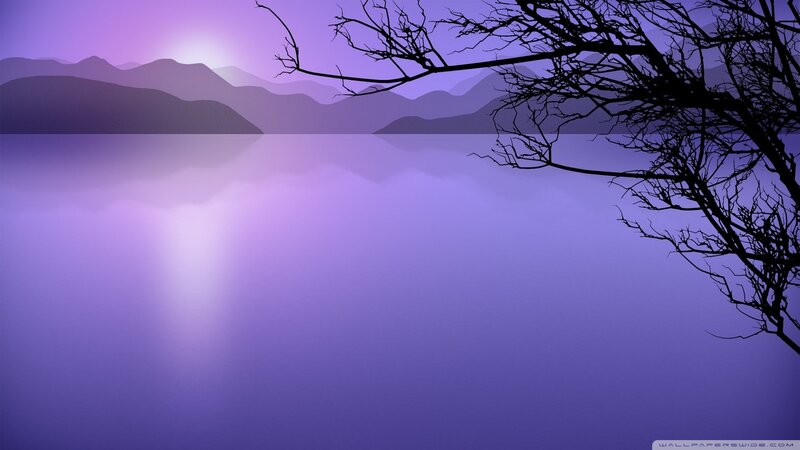 Silhouette Tree over Lake — Purple