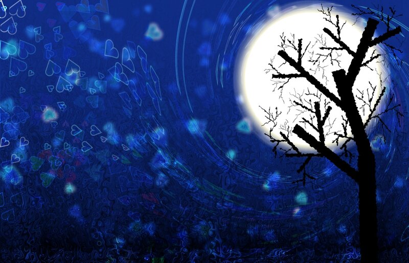 Silhouette Tree under Moon — Blue
