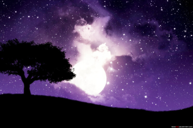 Silhouette Tree under Moon — Purple