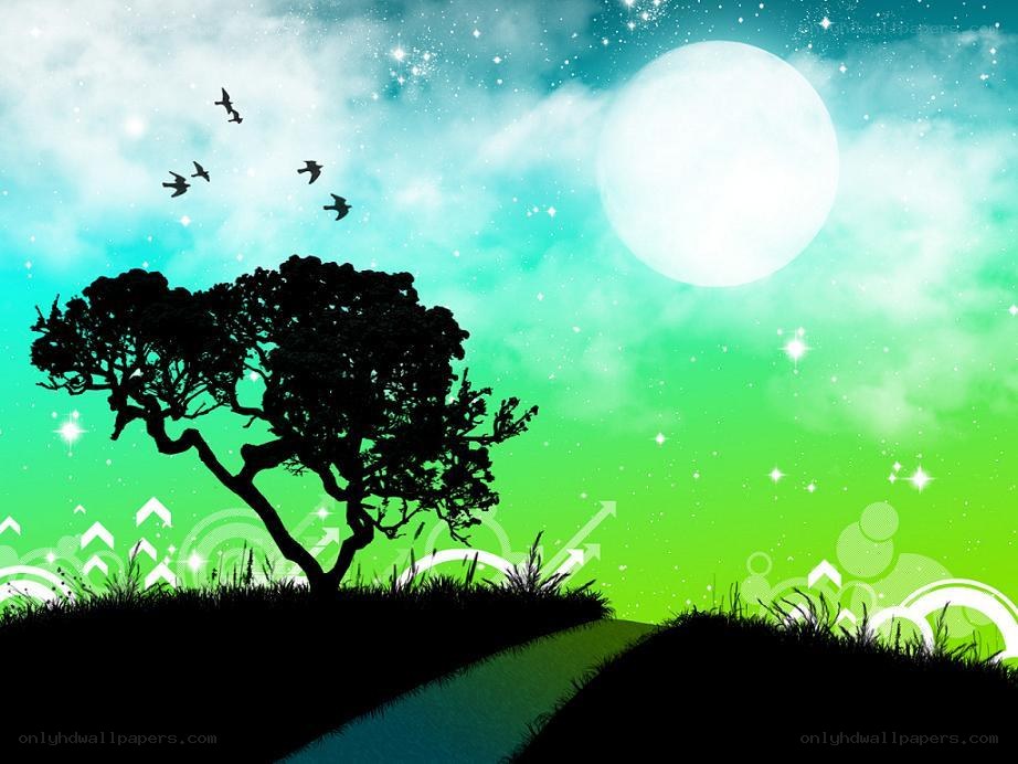 Silhouette tree under moonlight