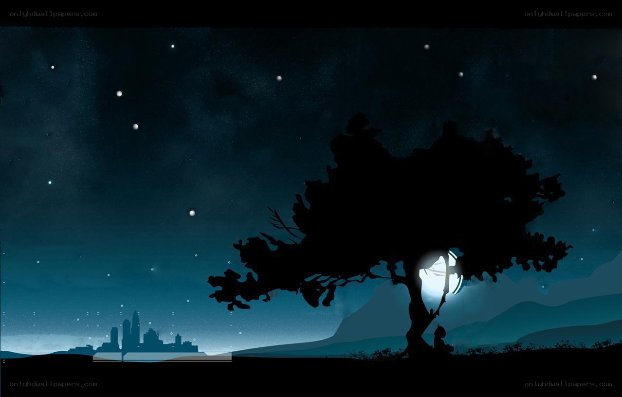 Silhouette tree under starry sky