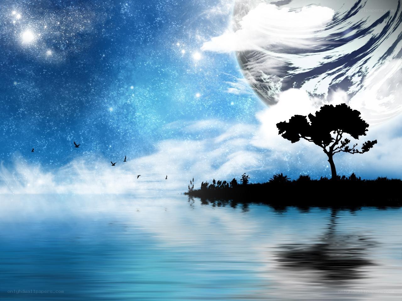 Silhouette tree under starry sky
