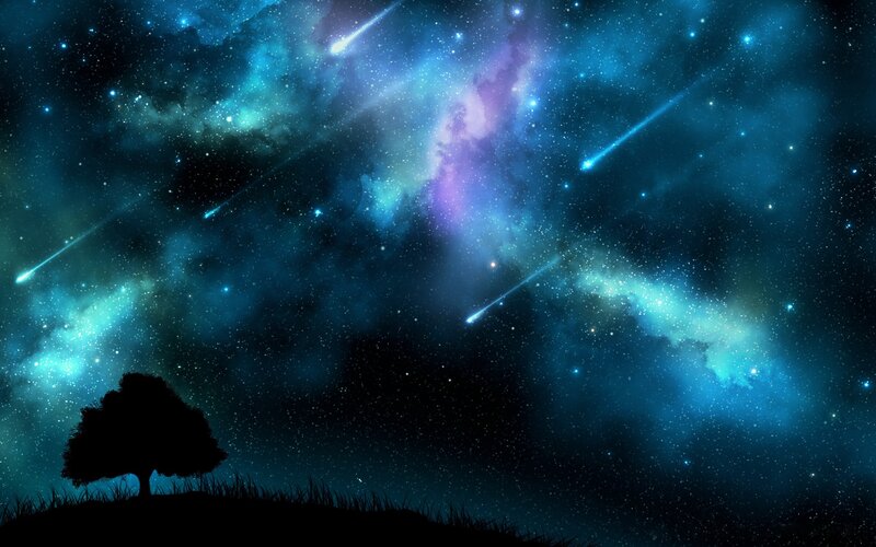 Silhouette Tree under Stars — Blue, Serene