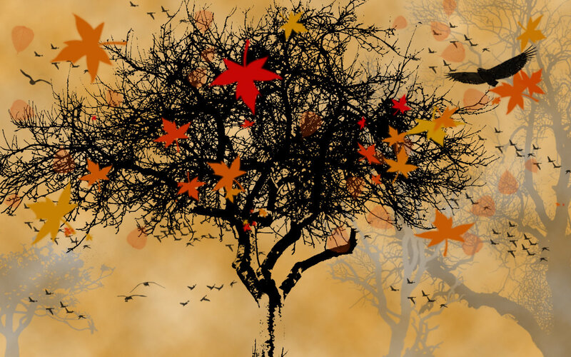Silhouette Tree with Autumn Leaves