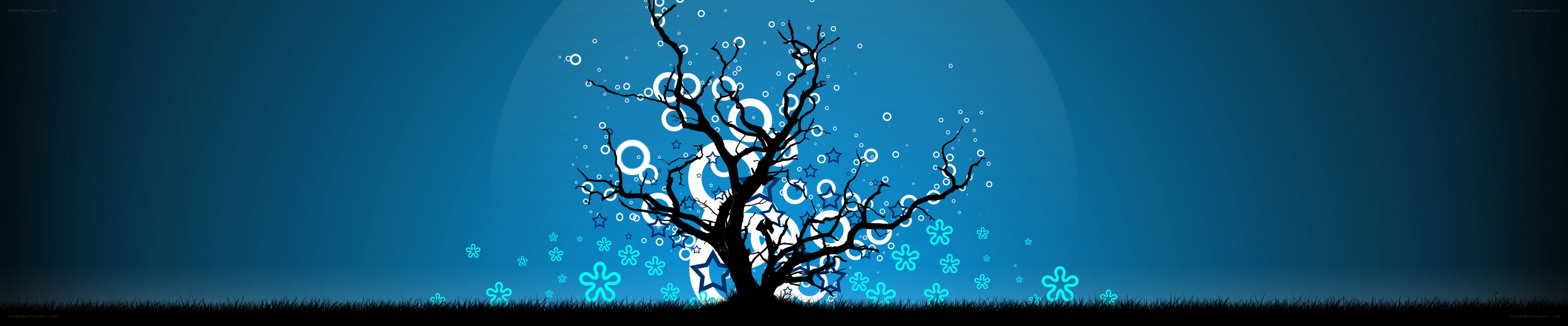 Silhouette tree with glowing symbols