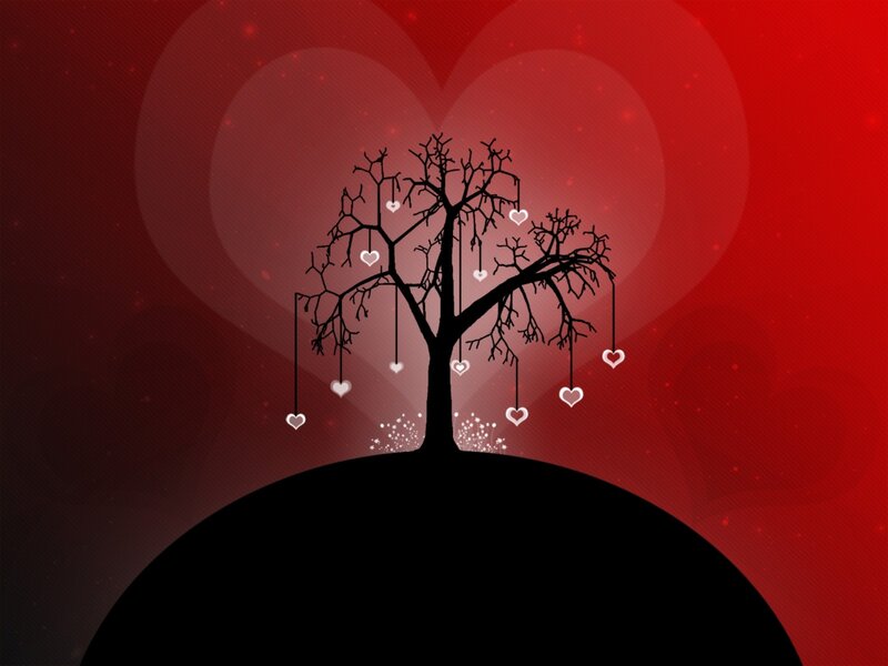 Silhouette Tree with Hearts — Red, Romantic
