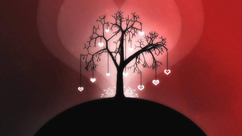 Silhouette Tree with Hearts — Red