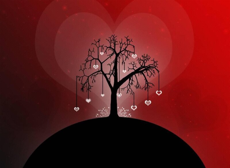 Silhouette Tree with Hearts
