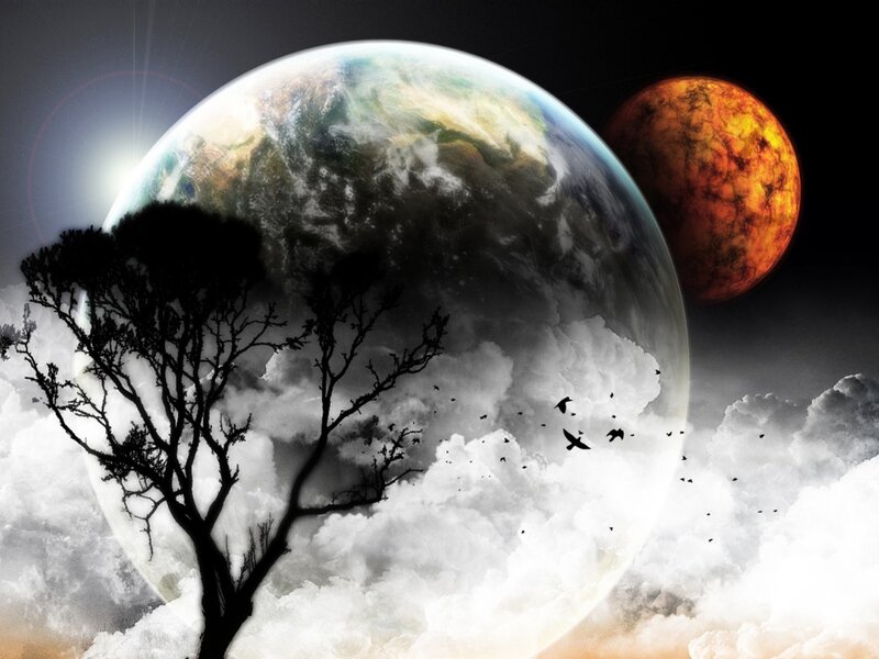 Silhouette Tree with Planets