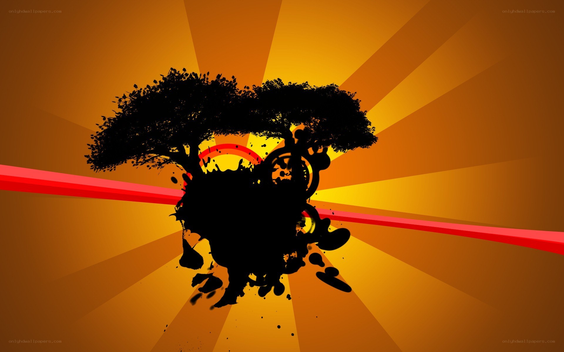 silhouette tree with sunburst