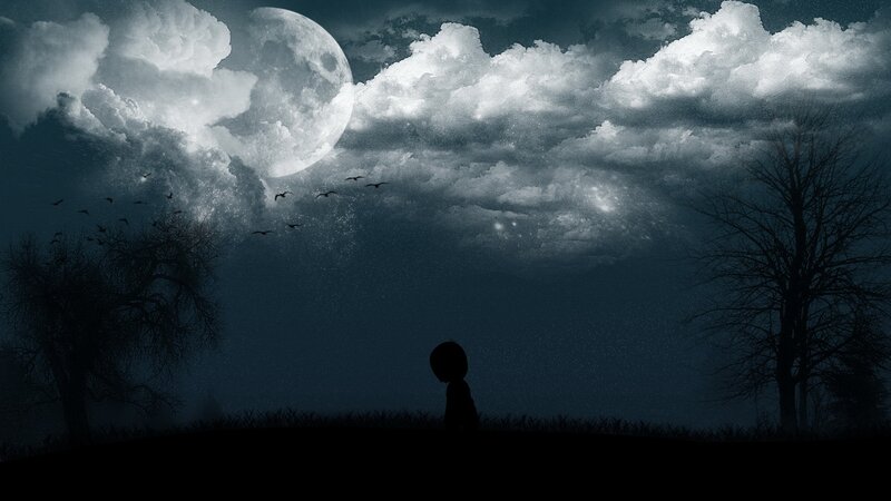 Silhouette under a full moon