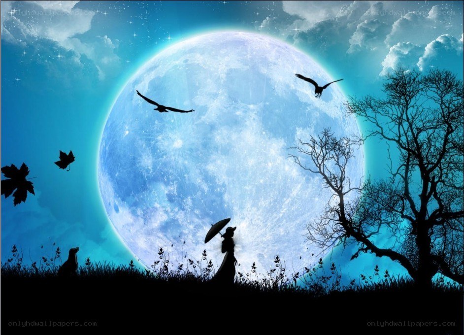 Silhouette under a giant moon