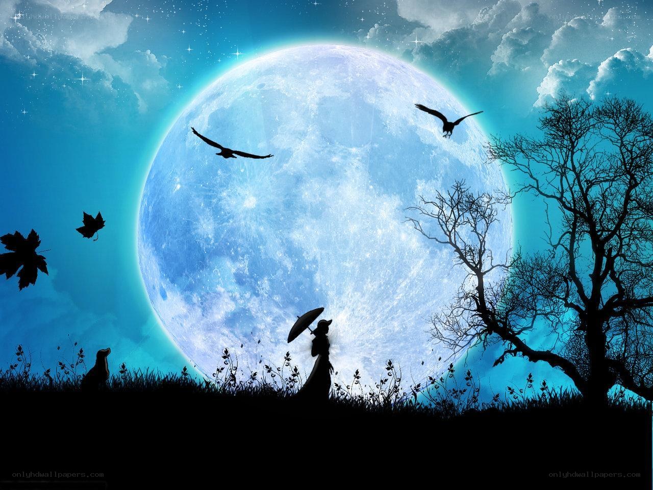 Silhouette under a giant moon