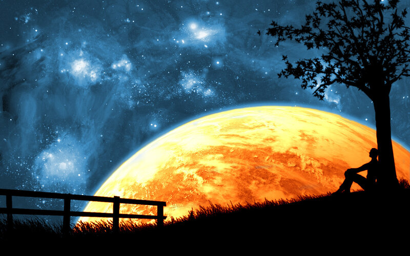 Silhouette under a giant planet