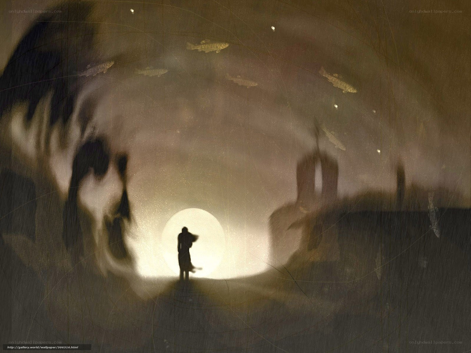 Silhouette under a glowing moon