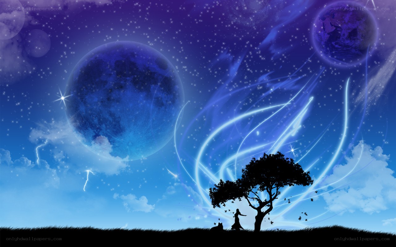 Silhouette under a starry sky
