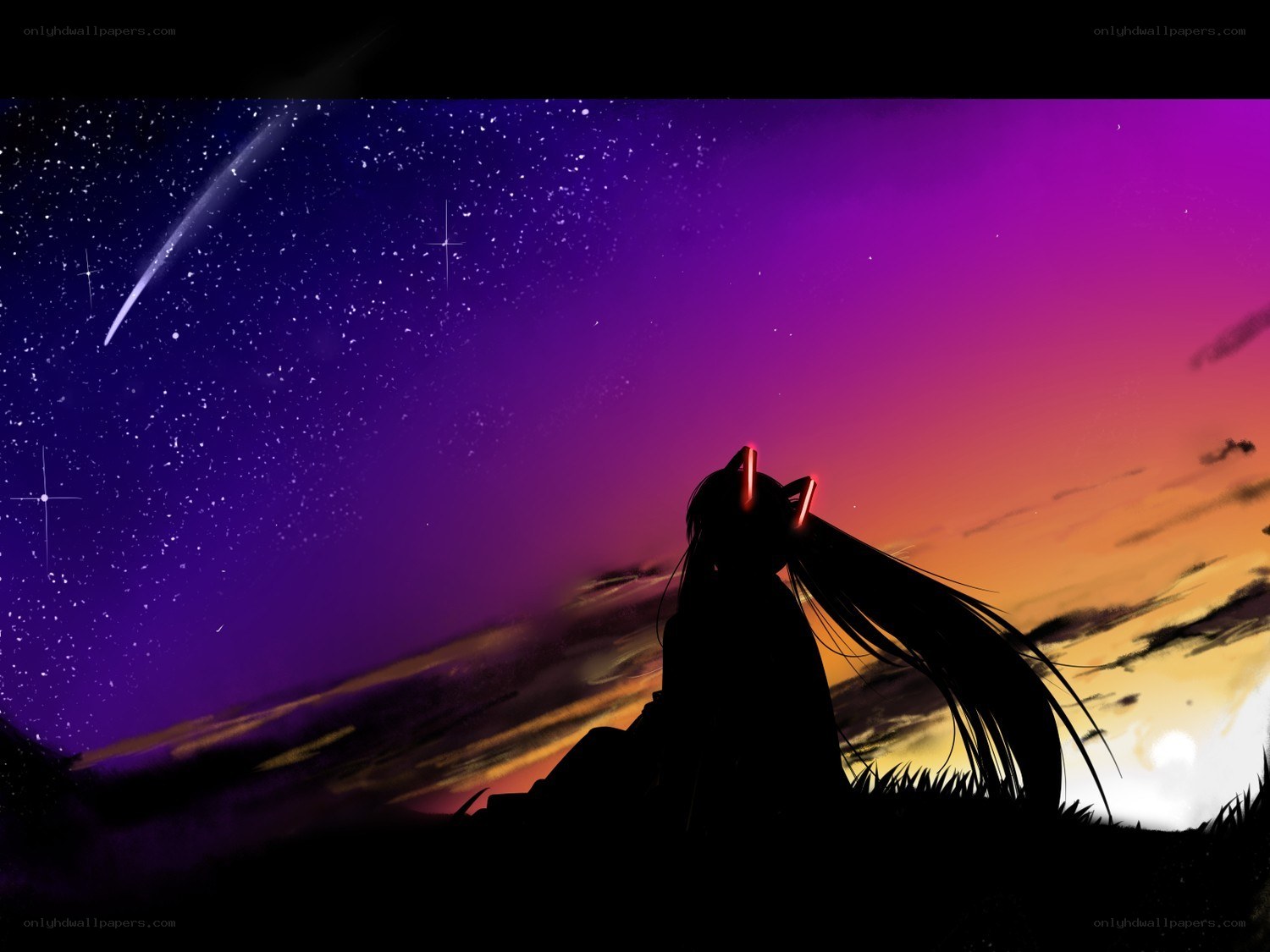 Silhouette under a starry sky