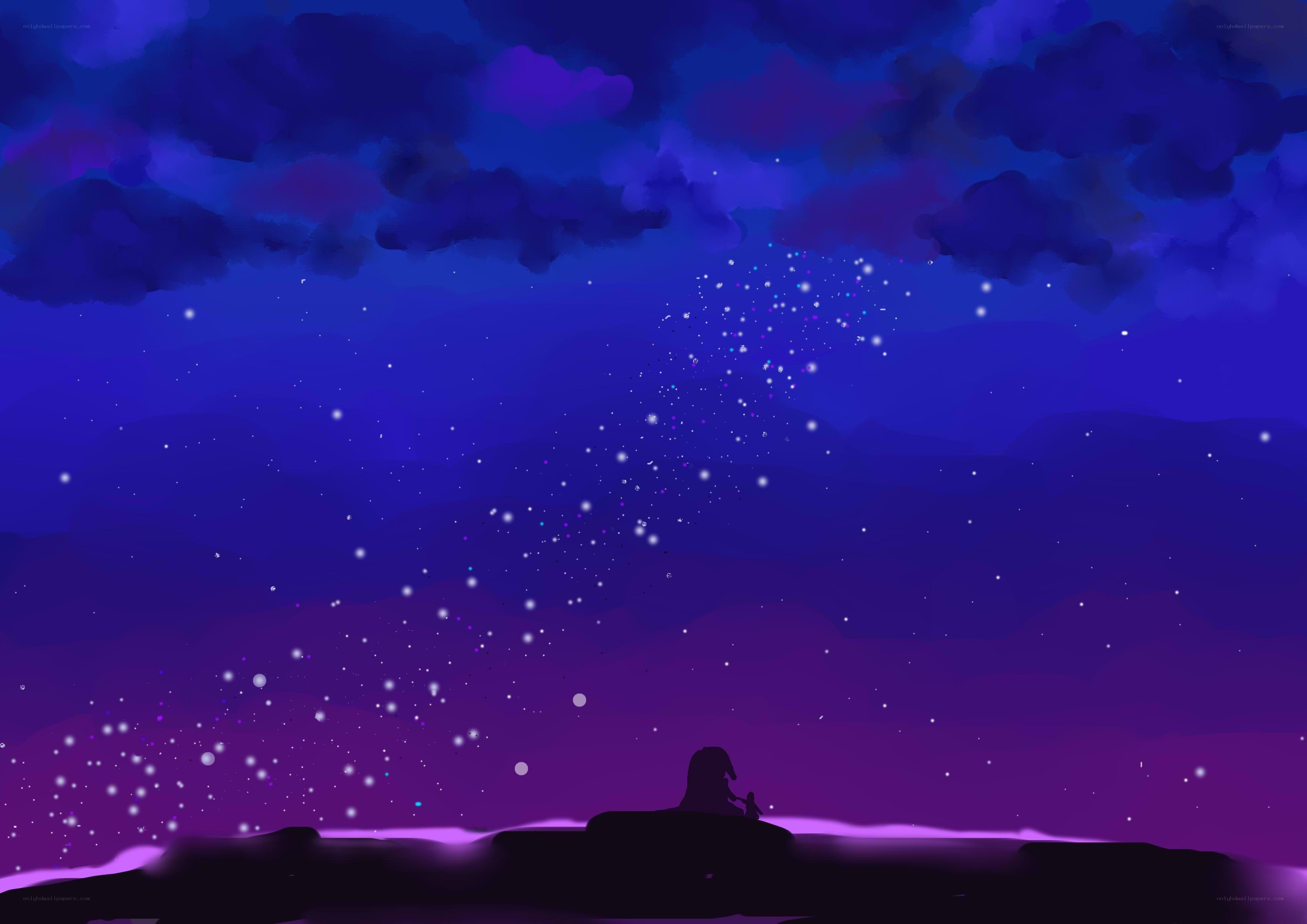 Silhouette under a starry sky