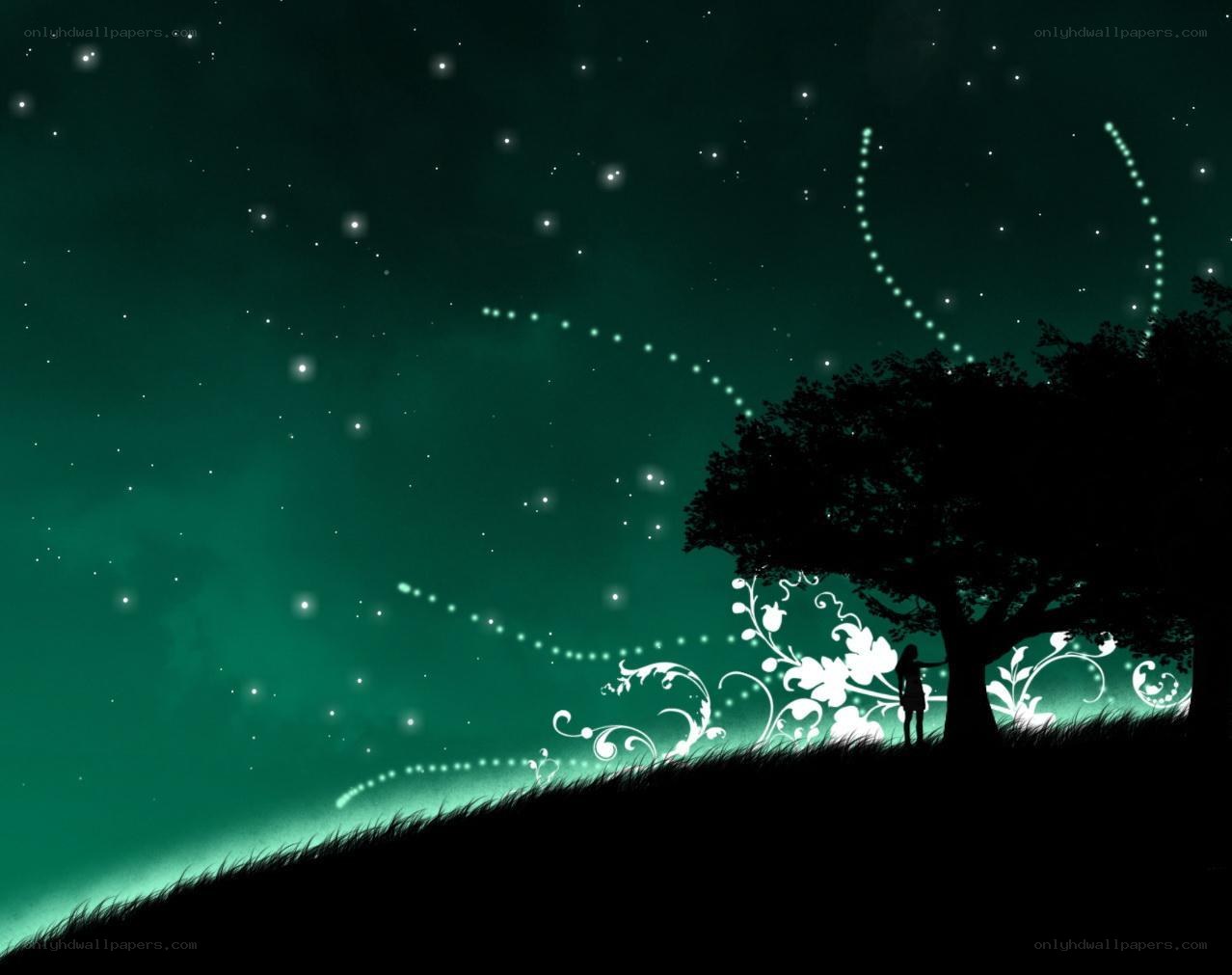 Silhouette under a starry sky