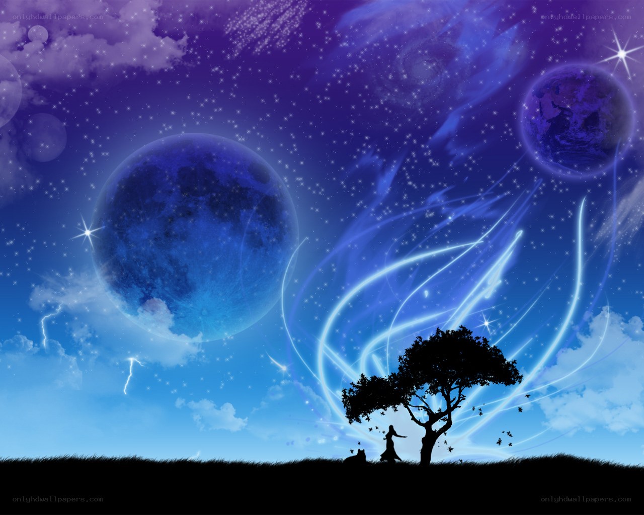 Silhouette under a starry sky