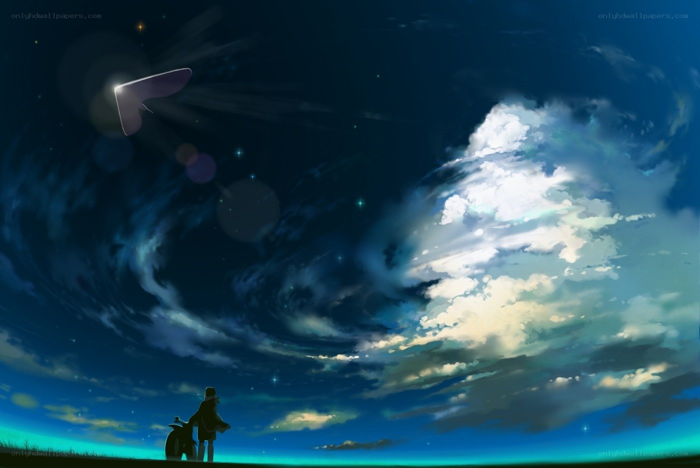 Silhouette under a starry sky