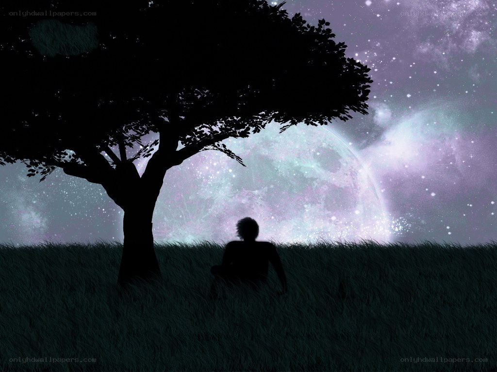 Silhouette under a starry sky