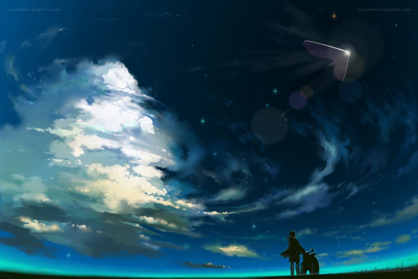 Silhouette under a starry sky