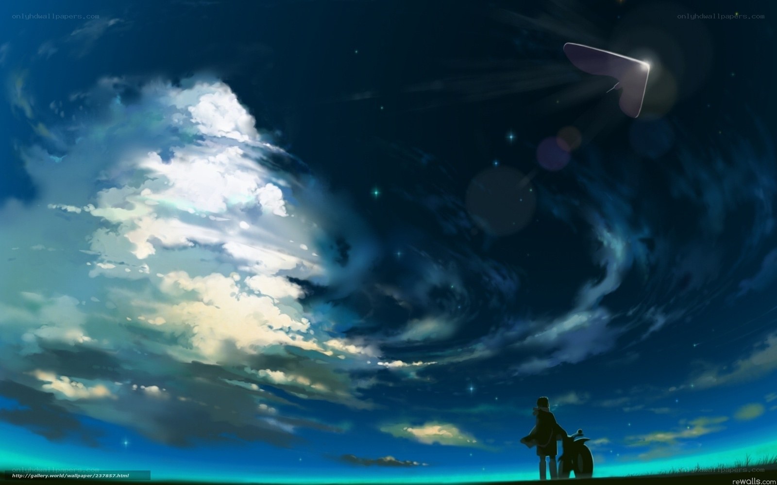 Silhouette under a starry sky