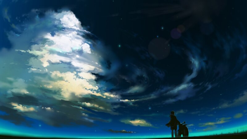 Silhouette under a swirling sky