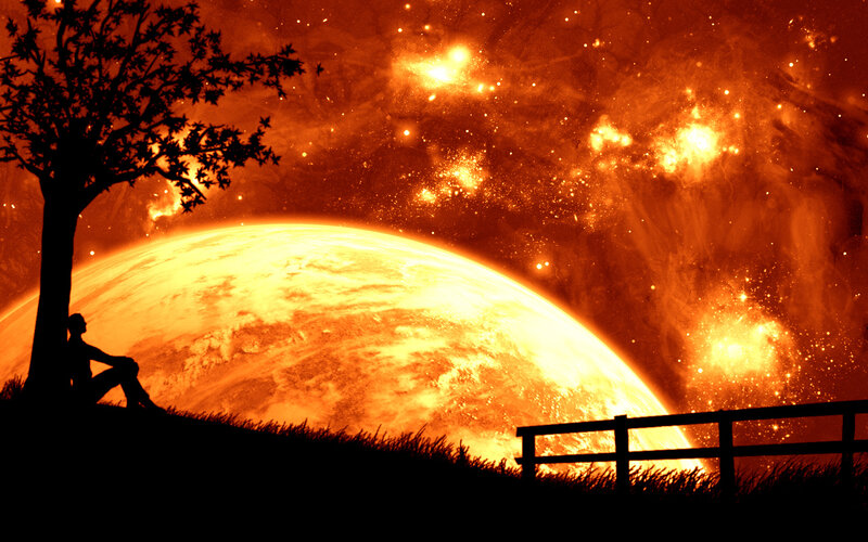 Silhouette under alien sky