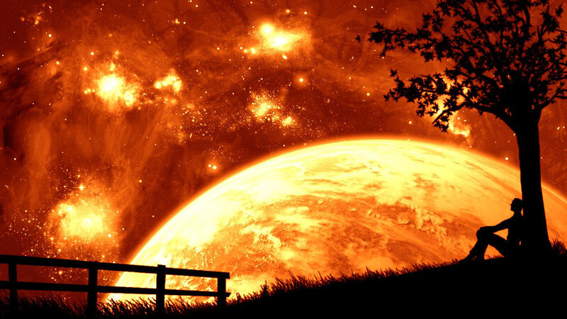 Silhouette under alien sky