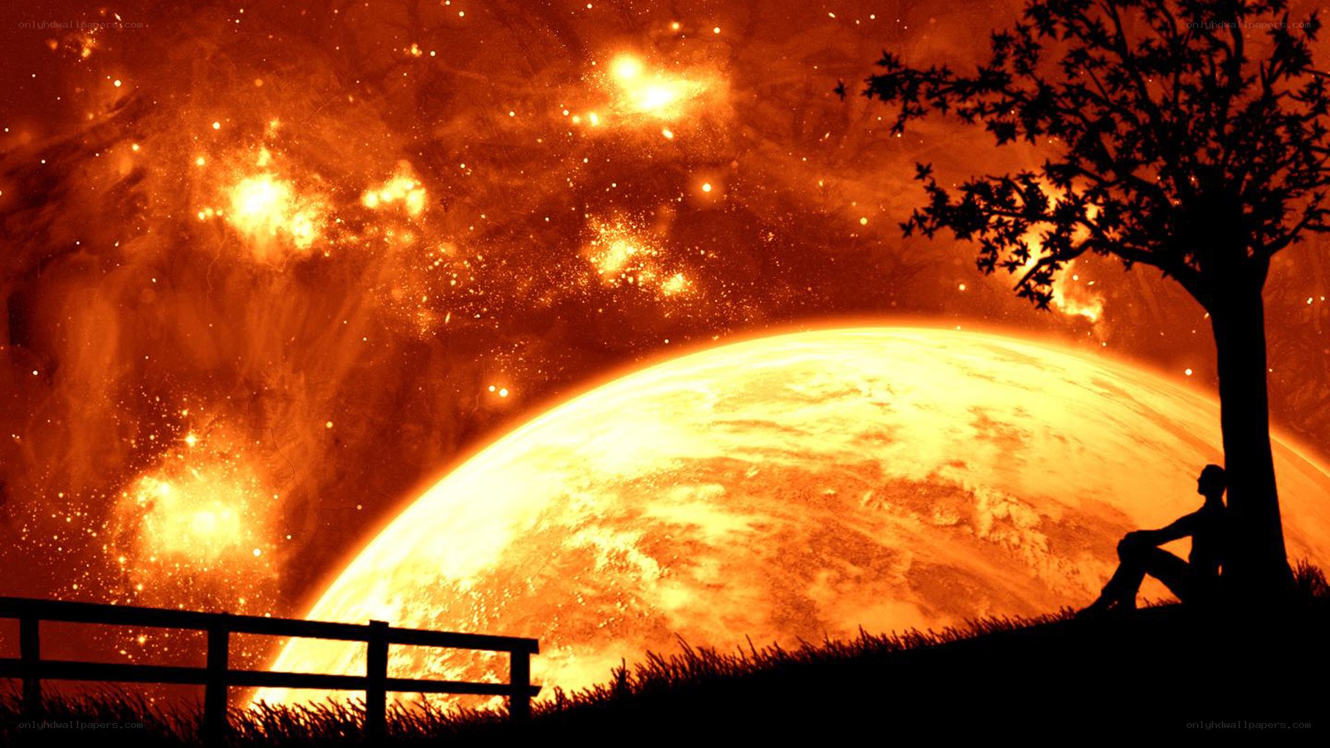 Silhouette under alien sky