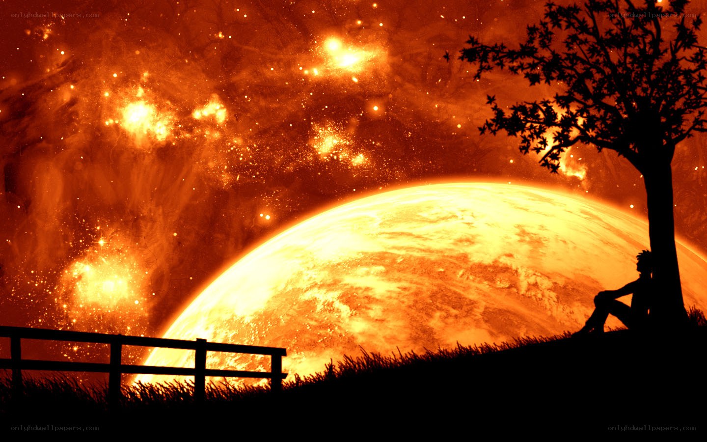 Silhouette under alien sky