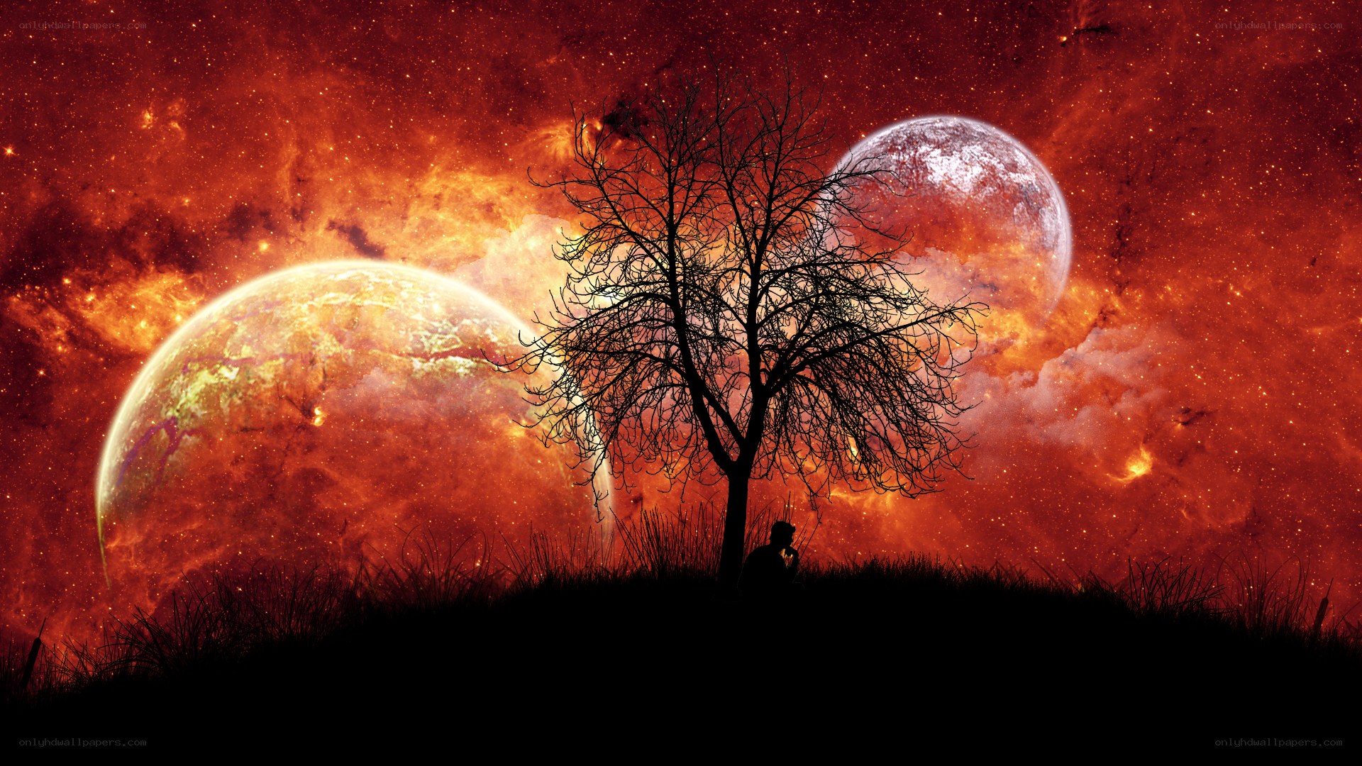 Silhouette under alien sky