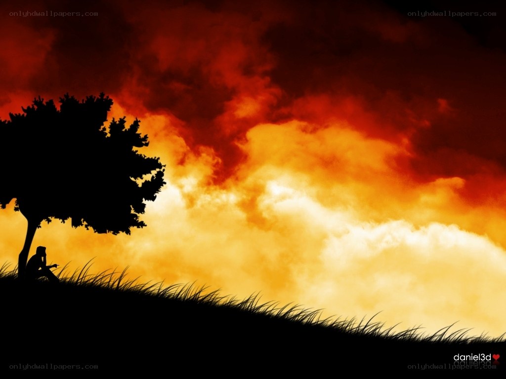 Silhouette under fiery sky