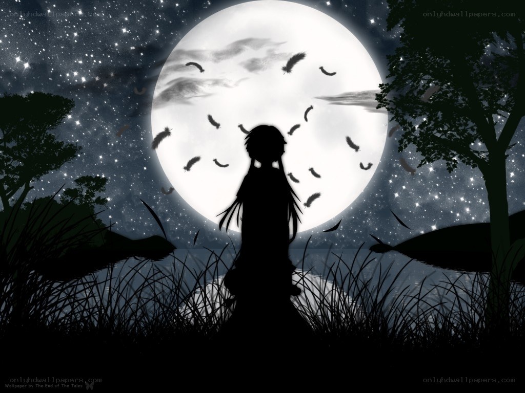 silhouette under full moon