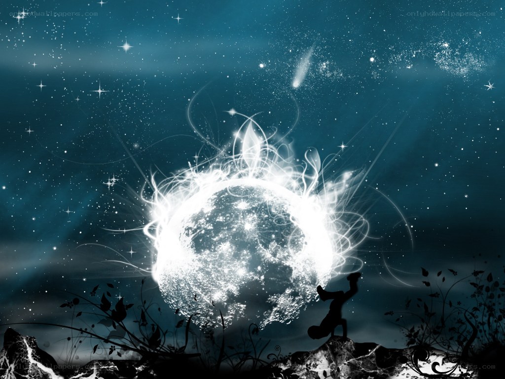 silhouette under glowing moon