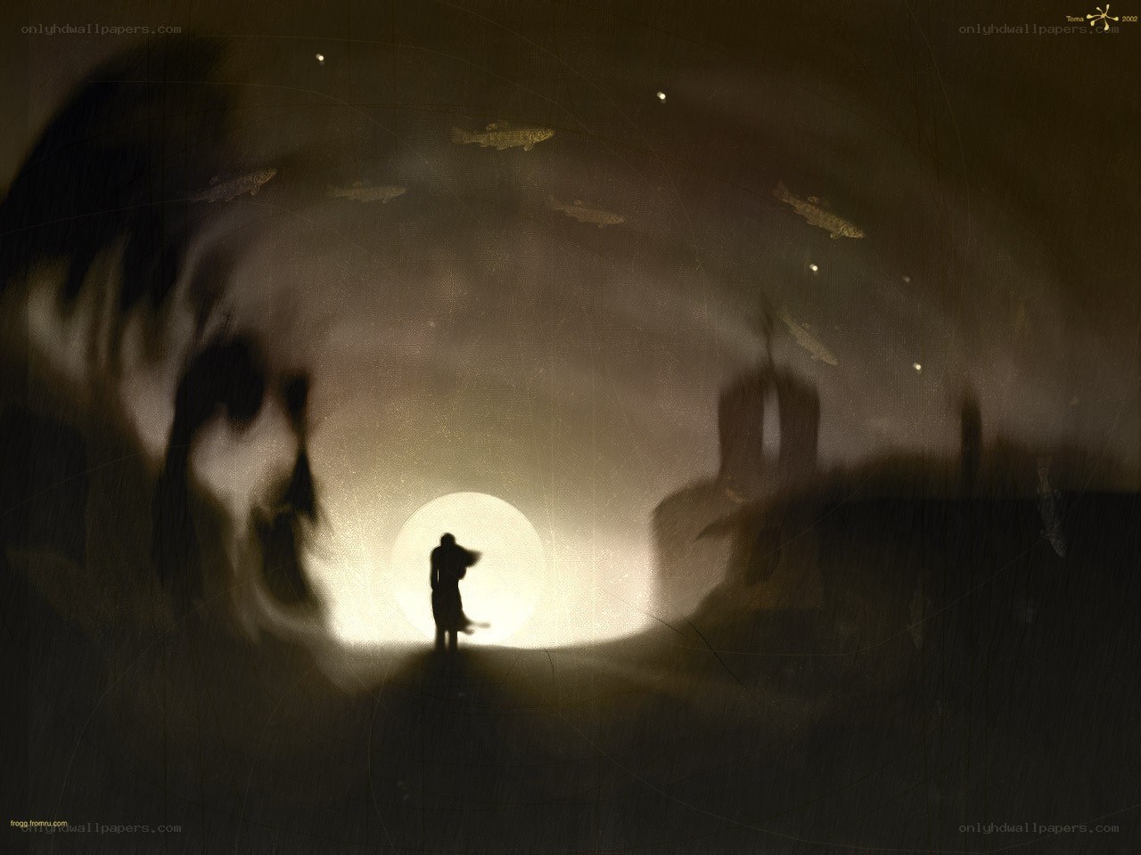 silhouette under glowing moon