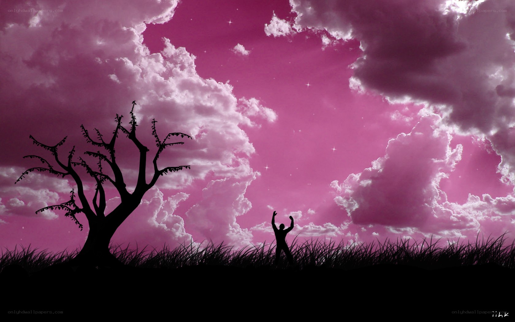 Silhouette under pink sky