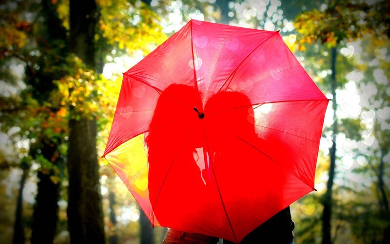 Silhouette under Red Umbrella