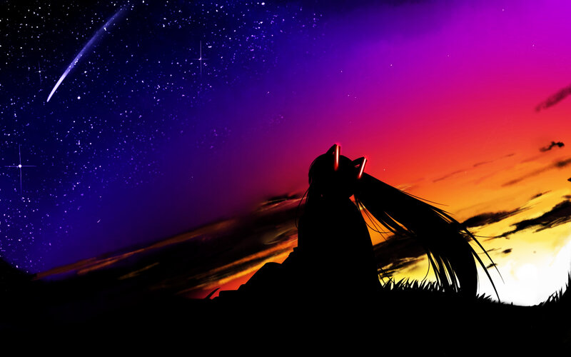 silhouette under shooting star