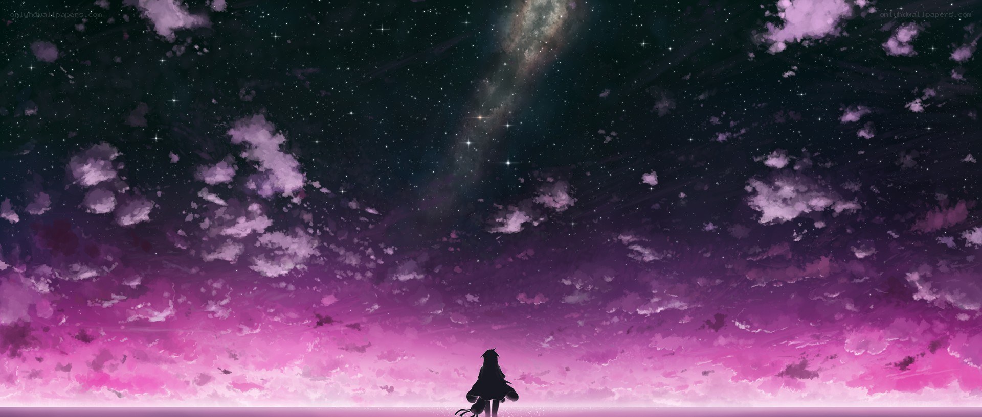 silhouette under starry sky