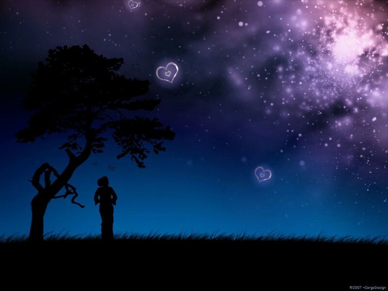 Silhouette under starry sky